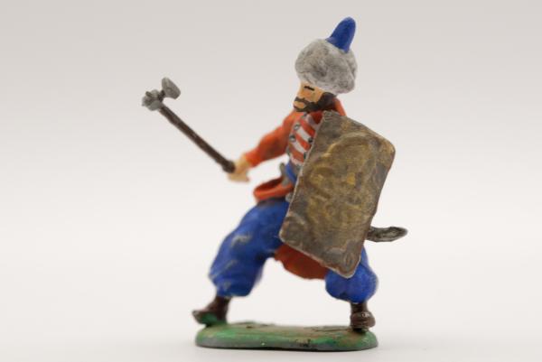 Turk fighting with hammer, square shield and turban